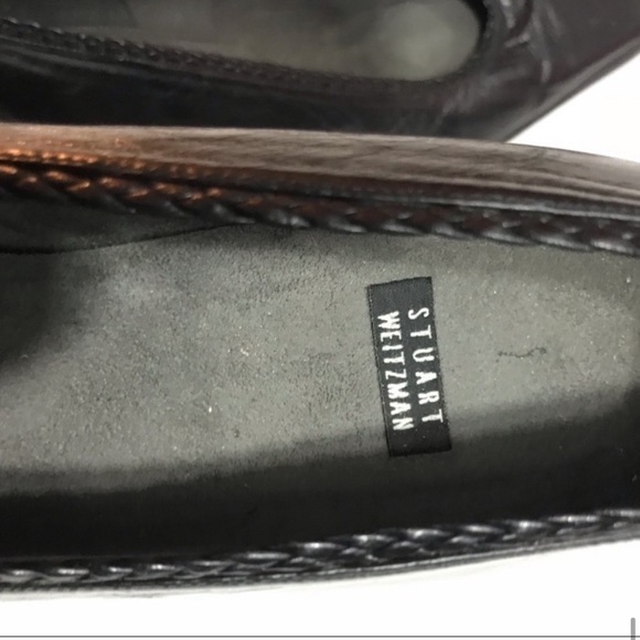 Stuart Weitzman Black Leather Square Toe Block Heel Pumps 10 - Picture 5 of 6